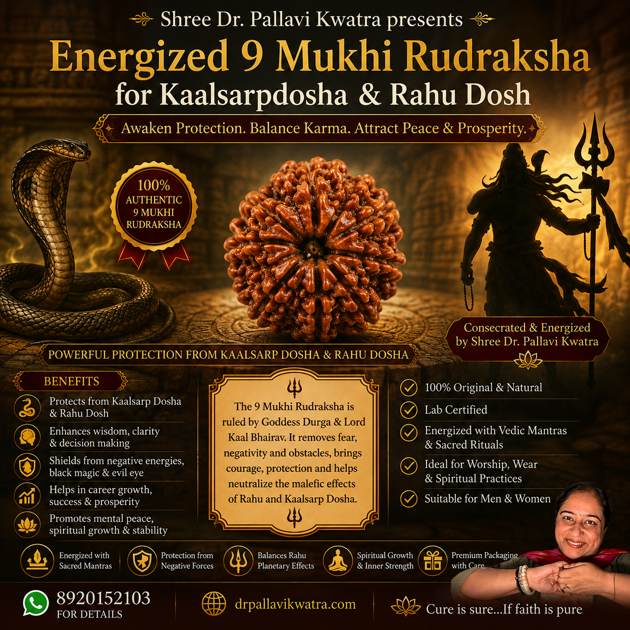 Energized 9 Mukhi for Kaalsarpdosh Rahu