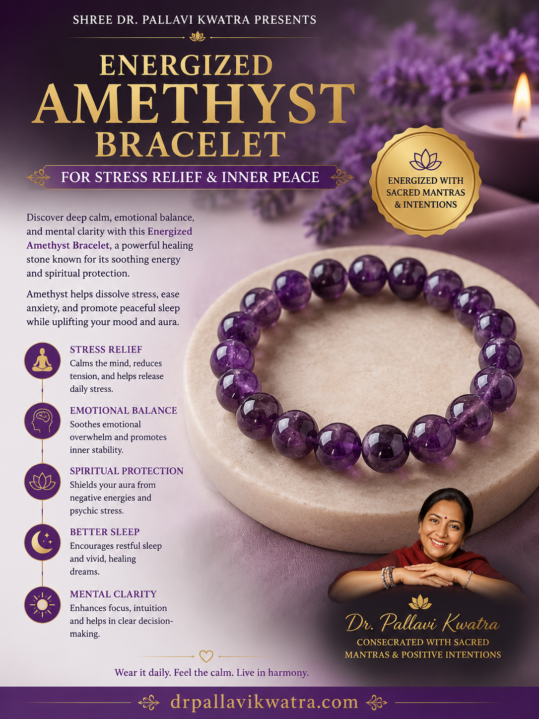 Energized Amethyst Bracelet for Stress Relief