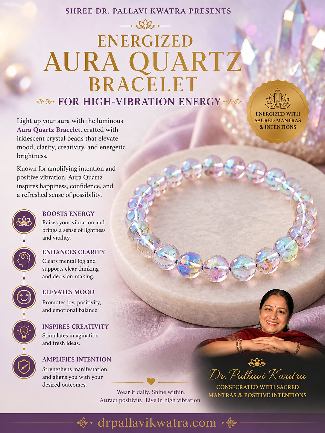 Energized Aura Quartz Bracelet for High-Vibration Energy