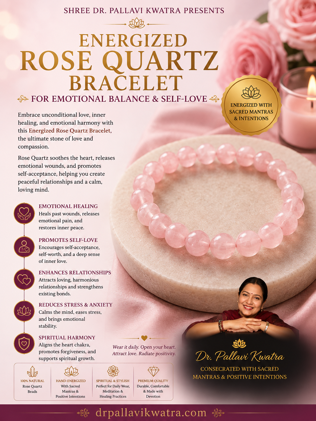 Energized Rose Quartz Bracelet for Emotional Balance