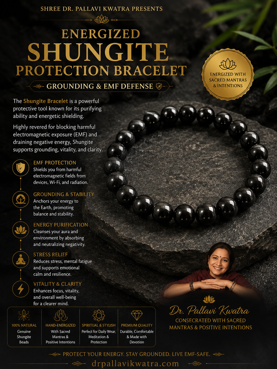 Energized Shungite Protection Bracelet – Grounding & EMF Defense